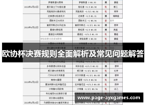 欧协杯决赛规则全面解析及常见问题解答