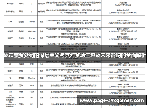 魏震禁赛处罚的深层意义与其对赛场生态及未来影响的全面解析