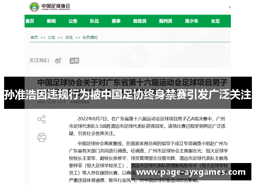 孙准浩因违规行为被中国足协终身禁赛引发广泛关注